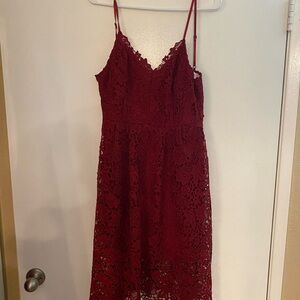 Astr Red Spaghetti Strap Sheath Dress Midi